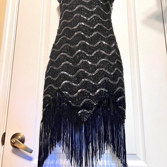 Pixiemain Women's 1920's Flapper Fringe Sequin Party Mini Dress-Sz XS-Black - Picture 6 of 15